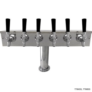 "T" Style Pedestal Draft Beer Tower - Stainless Steel - 4" Column - Glycol Cooled - 4 to 8 Faucets