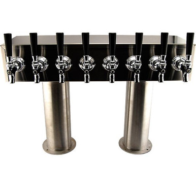 Double Pedestal Draft Beer Tower - Stainless Steel - 4" Column - Air Cooled - 8 to 20 Faucets