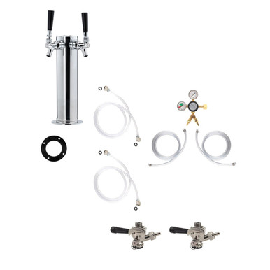 2 Faucet Tower Kegerator Conversion Kit - Stainless Steel Tower - US Sankey D System - No CO2 Tank