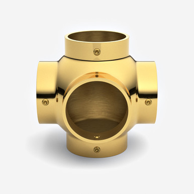 Ball Side Outlet Cross - Shelving - Polished Brass - 1.5" OD