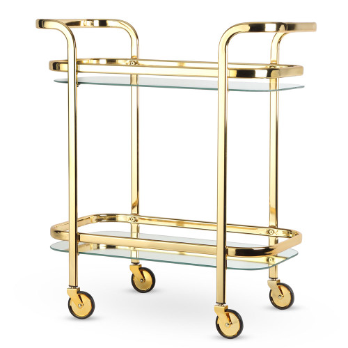 Viski Belmont Two Tiered Bar Cart with Mirrored Shelves - Gold Plated Stainless Steel