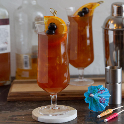 Viski Raye Angled Crystal Footed Hurricane Glasses 14 oz Set of 2