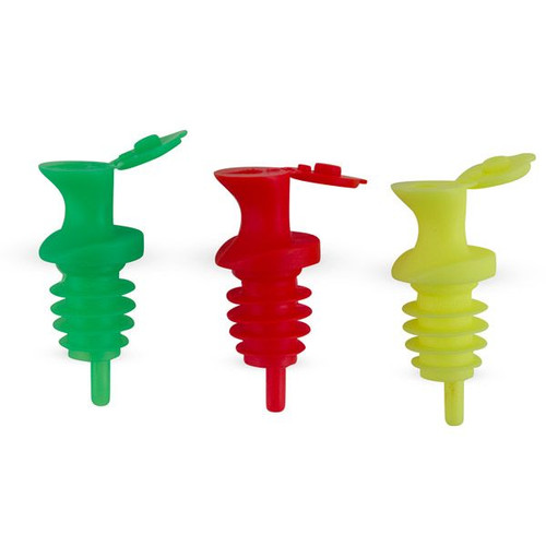 Pour & Seal Free-Flow Liquor Bottle Pourers with Lid - Pack of 12 - Assorted Neon Colors