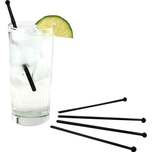 6" Black Flat Plastic Cocktail Stir Rods