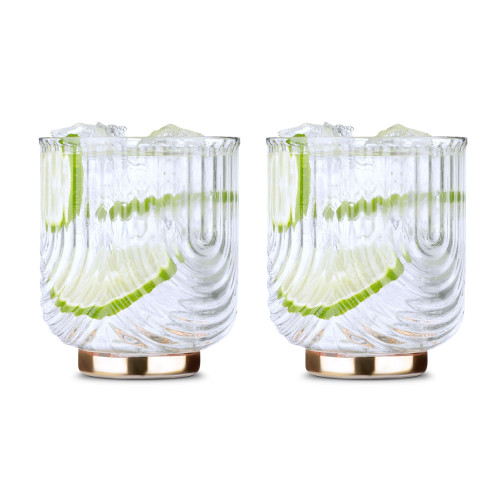 Viski Gatsby Gold Footed Glass Cocktail Tumblers - 12 oz - Set of 2