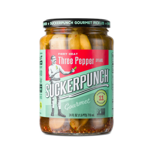 SuckerPunch Gourmet Fiery Heat Three Pepper Spicy Sweet Pickle Spears