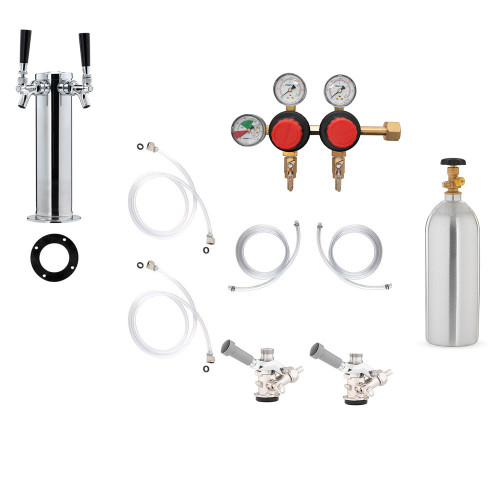 2 Pressure / 2 Product Tower Kegerator Conversion Kit - Stainless Steel Tower - US Sankey D System - 5lb CO2 Tank