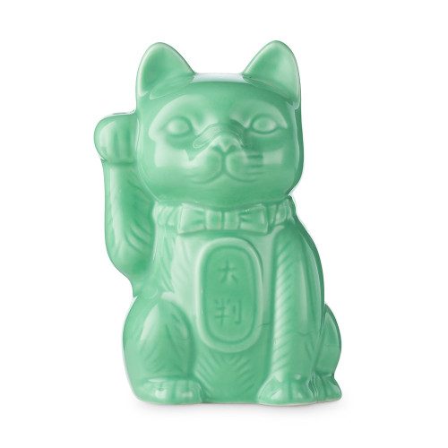 Maneki Neko Lucky Cat Ceramic Tiki Mug - 14 oz - Mint Green