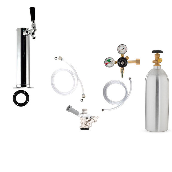 1 Faucet Tower Kegerator Conversion Kit - Chrome Tower - US Sankey D System - 5lb CO2 Tank