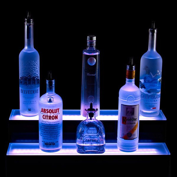 2 Tier LED Lighted Liquor Bottle Display Shelf Blue On