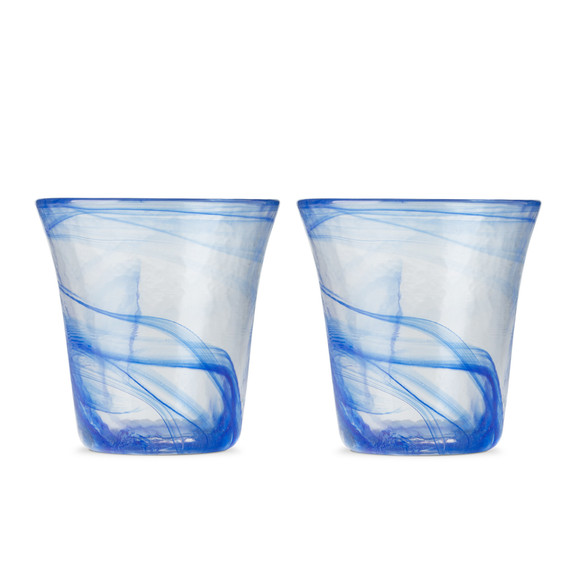 Euro Style Cloudy Blue Handmade Rocks Glasses - 10 oz - Set of 2