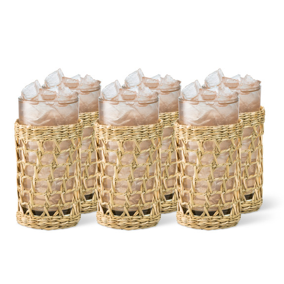 Urban Bar Gili Woven Seagrass Wrapped Highball Glasses - Set of 6 - 10 oz