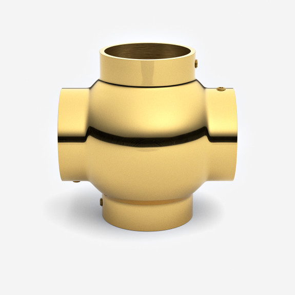 Ball Cross Elbow Fitting - Polished Brass - 1.5" OD