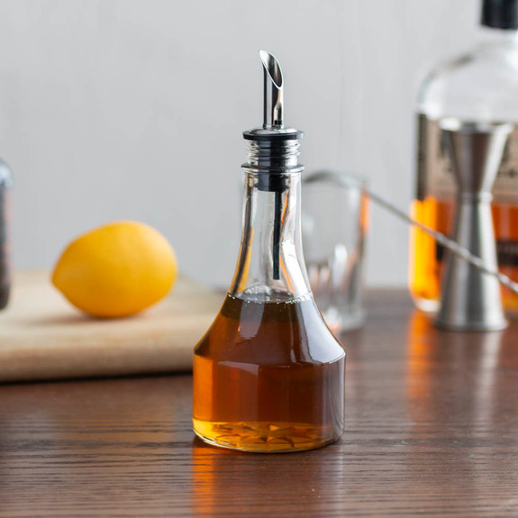 Glass Syrup Bottle with Stainless Steel Pourer - 8 oz