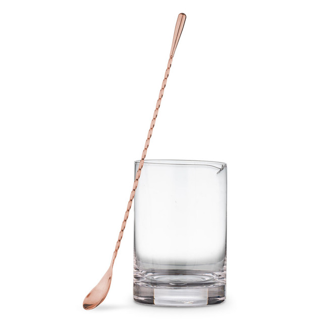 Behind The Bar® Hand Blown Mixing Glass & Weighted Copper Bar Spoon Set