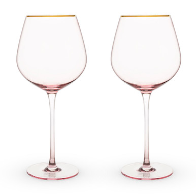 Rose Tinted Crystal Red Wine Glasses with Gold Rims - 20 oz - Set of 2