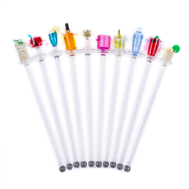 Happy Hour Drink Swizzle Stick Stirrers - Set of 10