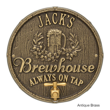 Personalized Oak Barrel Brewhouse Plaque Pewter Silver