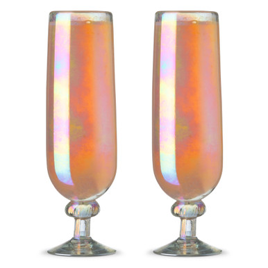 Hand-Blown Fluted Pearl Champagne & Mimosa Glasses - 12 oz - Set of 2