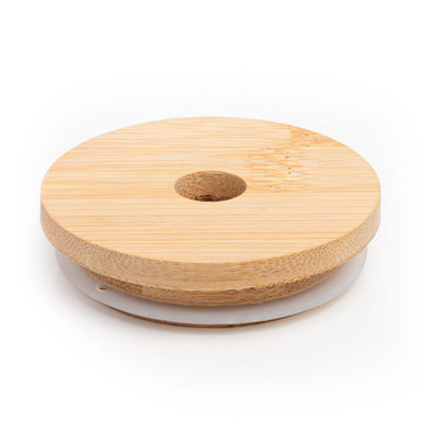 Reusable Bamboo Jar Lids 70MM Bamboo Jar Lids with Straw Hole for