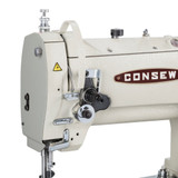 Consew 277RBFS Feed-sync binder with horizontal feed Heavy Duty Narrow Cylinder Bed Single Needle Compound Walking Foot Industrial Sewing Machine with Table and Servo Motor​
