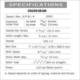 Consew CN2093R-DD Single Needle Drop Feed Zig-Zag Sewing Machine with Complete Tabling