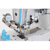 Jack W4S-UT-01GB 3 Needle Flatbed Coverstitch Industrial Sewing Machine with Complete Fully Assembled Tabling Included