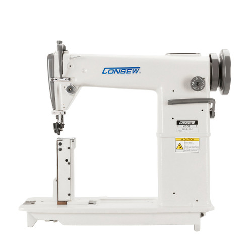 Consew 228R-11-1 Single Needle Drop Feed Post Bed Sewing Machine with Table and Servo Motor