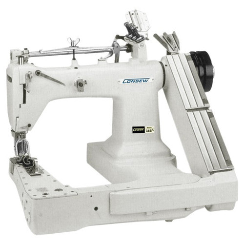 Consew 345-3P Puller Feed Double Needle Double Chainstitch Feed-Off-The-Arm Lap Seam Felling Sewing Machine with Space Saver Table and Servo Motor