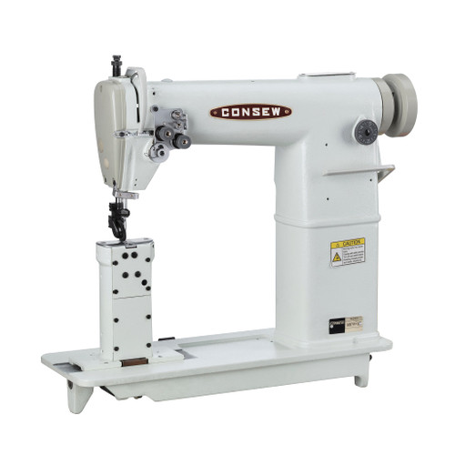 Consew 357R-2 Double Needle Post Bed Drop Feed Industrial Sewing Machine with Table and Servo Motor