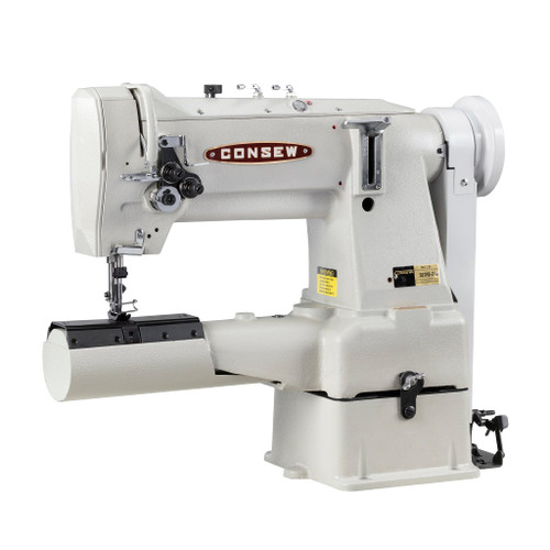 Consew 387RB-2 Heavy Duty Double Needle Cylinder Arm Compound Walking Foot Sewing Machine with Table and Servo Motor