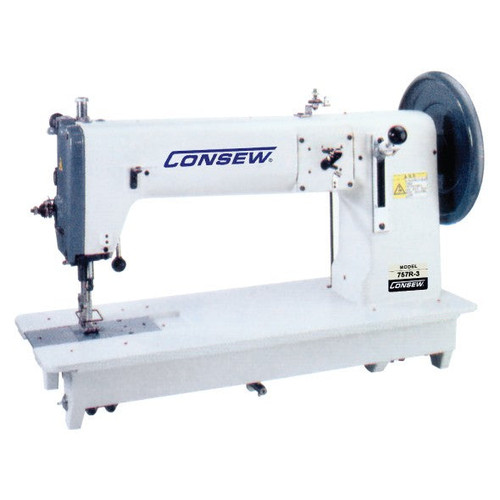 Consew 757R Top & Bottom Feed Single Needle Extra Heavy Duty Large Shuttle Hook Compound Walking Foot Sewing Machine Complete with Table and Servo Motor