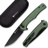 SENCUT Crowley Flipper / Button Lock Knife Green Micarta Handle (3.48" Black Stonewashed D2 Blade) S21012-3