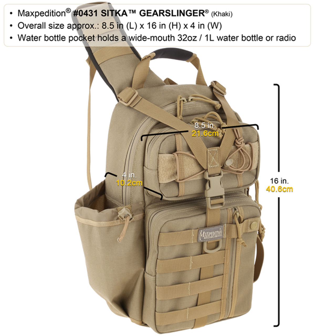 Maxpedition 0431K Sitka Gearslinger Tactical Pack Backpack Khaki