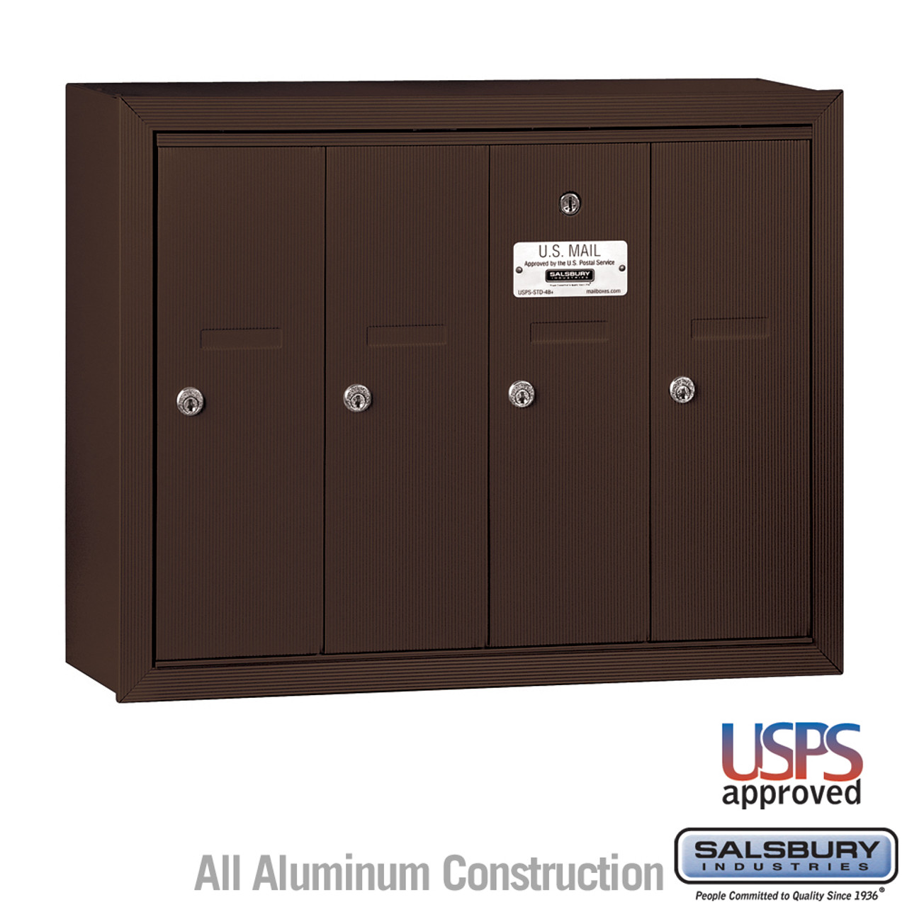 Salsbury Vertical Mailbox - 4 Doors - Bronze - Surface Mounted - USPS Access