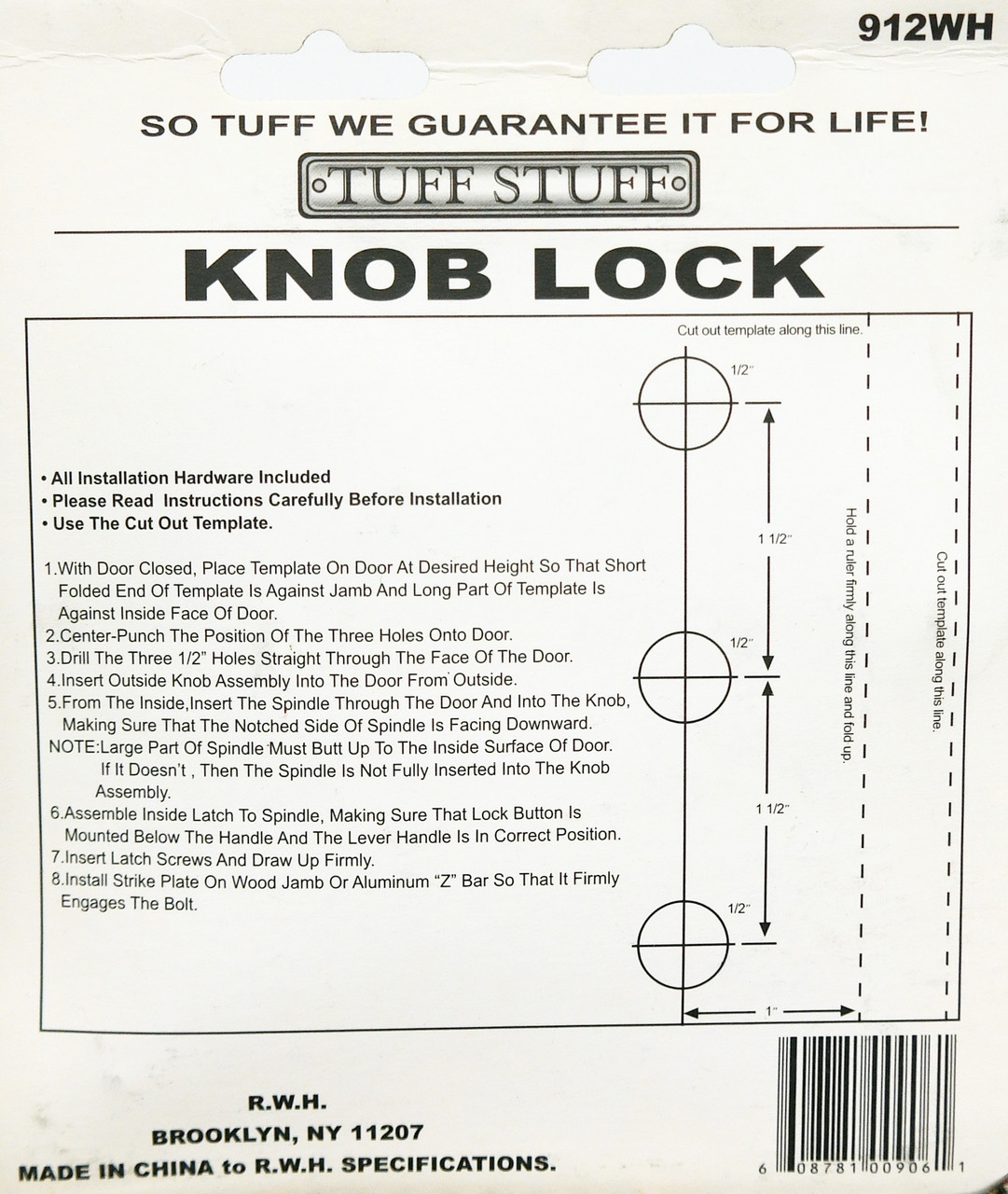 Tuff Stuff Knob Keyed Lock Latch Storm Screen Door Handle White 912WH