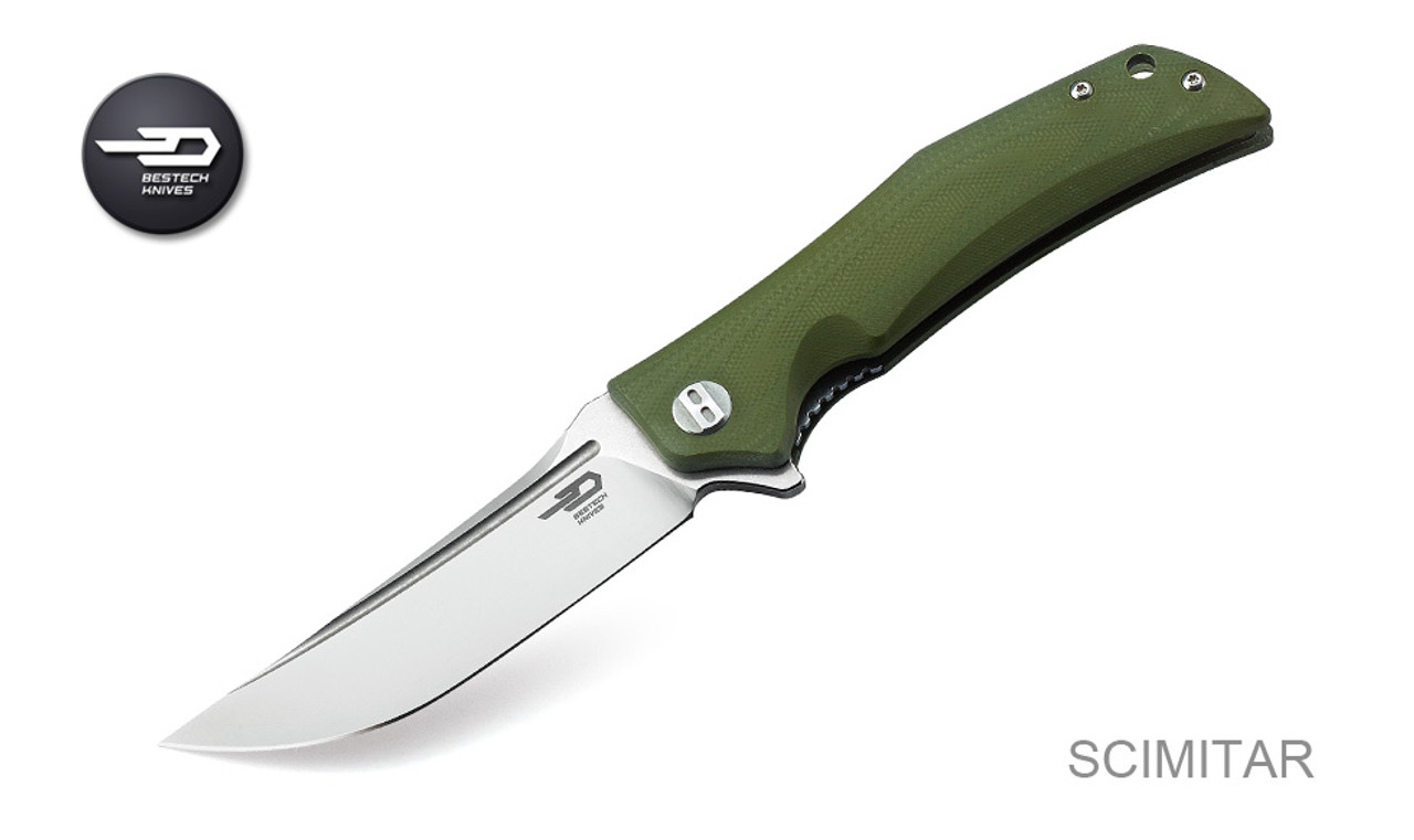 Bestech Knives Scimitar Green G10 D2 Steel Pocket Folder Knife