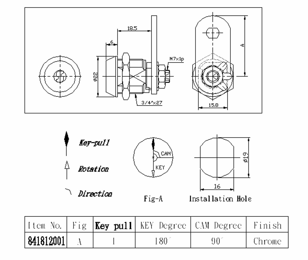 High Security Cam Lock 5/8" Disc Style 8418 KA