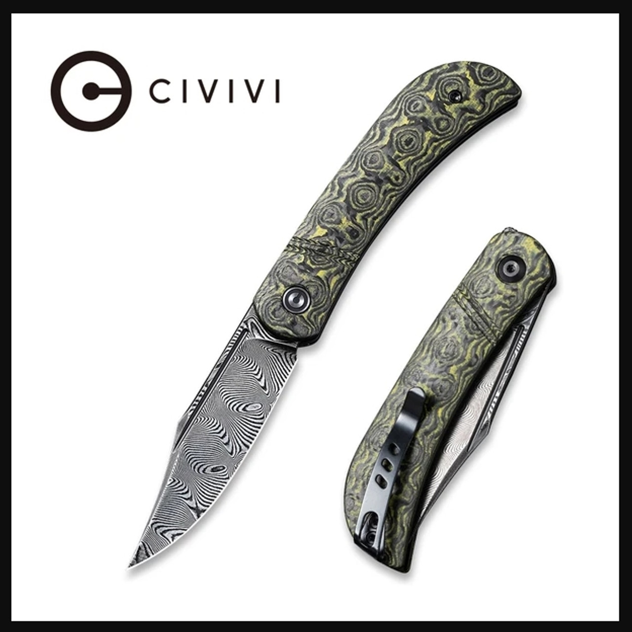 Appalachian Drifter Slip Joint Knife Layered Yellow G10 and Rose Pattern Carbon Fiber Handle C2015DS3