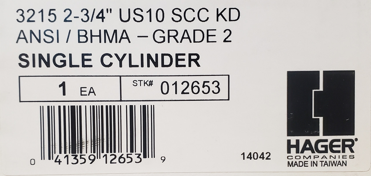 Hager 3215 2 3/4" Backset US10 Single Cylinder Deadbolt Grade 2