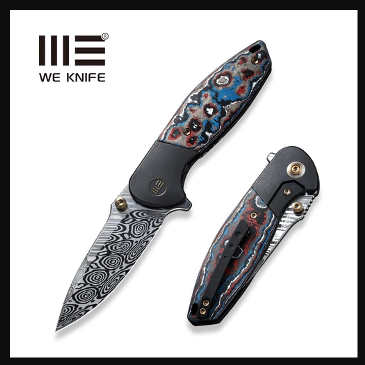 WEKNIFE Nitro Mini Flipper & Thumb Stud Knife Black Titanium Handle With  Nebula Fat Carbon Fiber Inlay (3.13 Heimskringla Damasteel Blade)  WE22015-DS1 -  - 800-447-0591