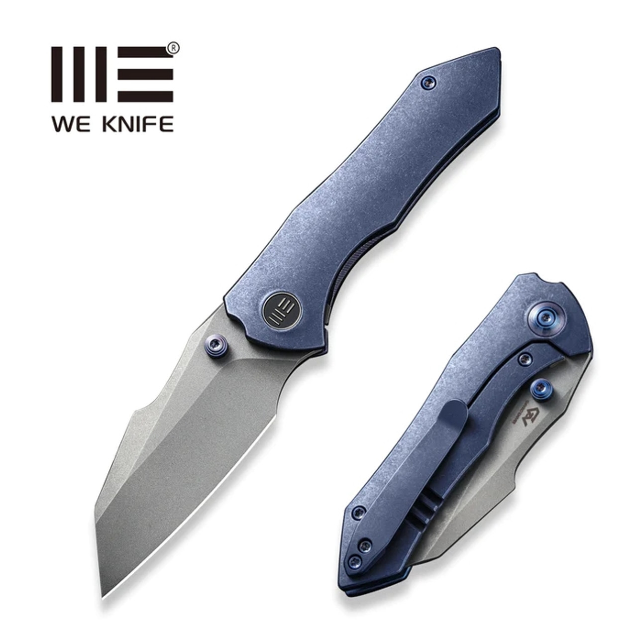 WE Knife Co. High-Fin Frame Lock Knife Blue Titanium (3" SW) WE22005-3