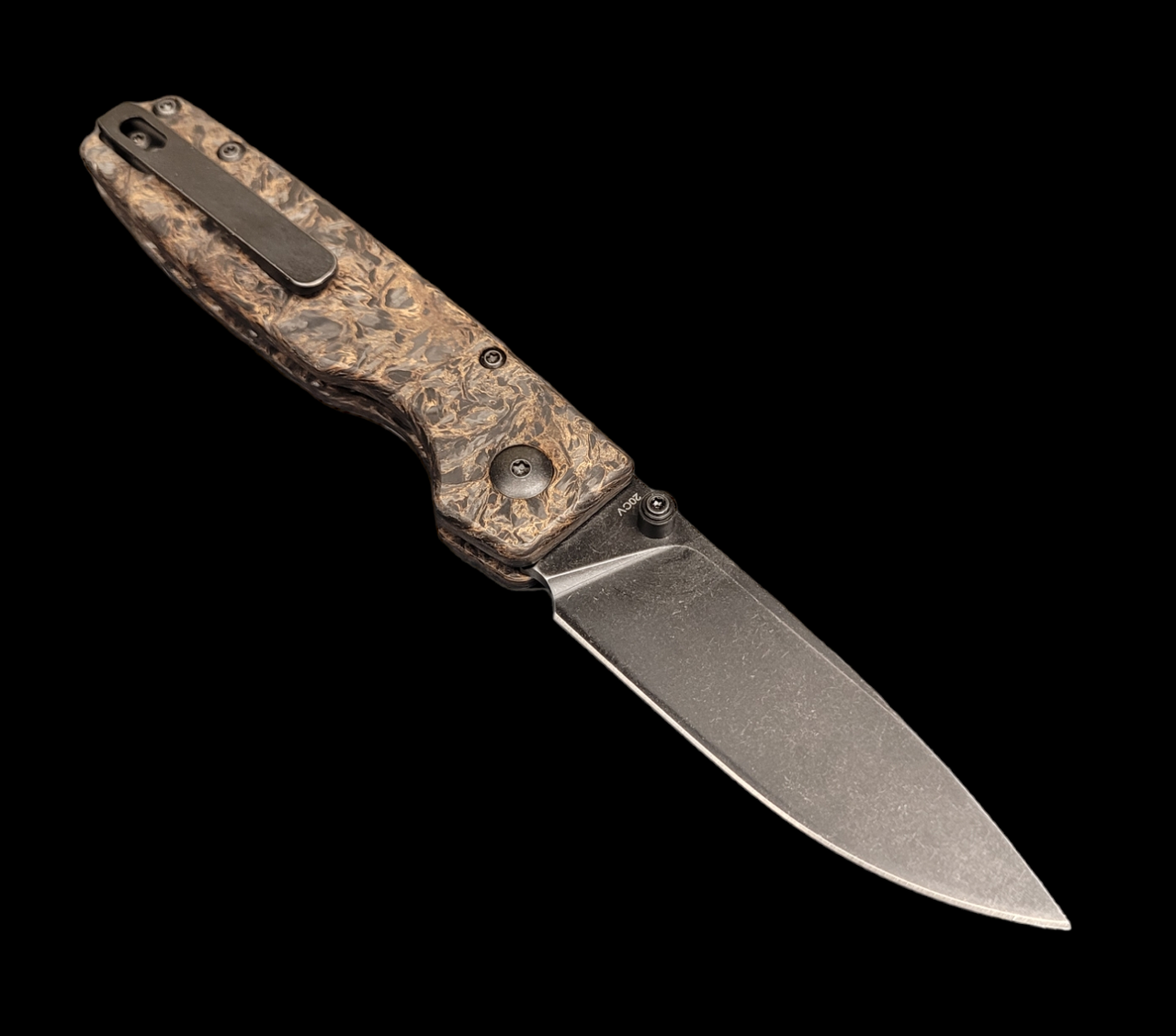 Kizer Original 20CV Blade Button Lock Knife Fatcarbon Handle Ki3605A2 (2.98” Black Stonewash)