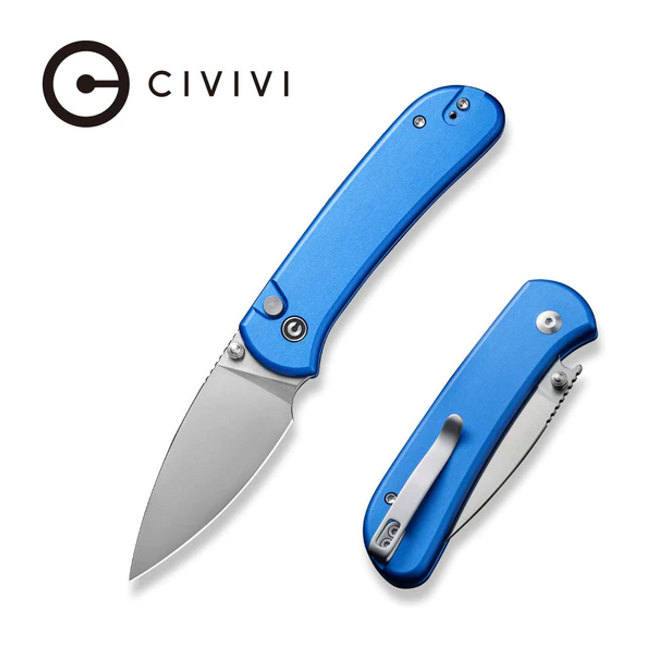 CIVIVI Qubit Button Lock Knife Blue Aluminum (2.98" Satin)