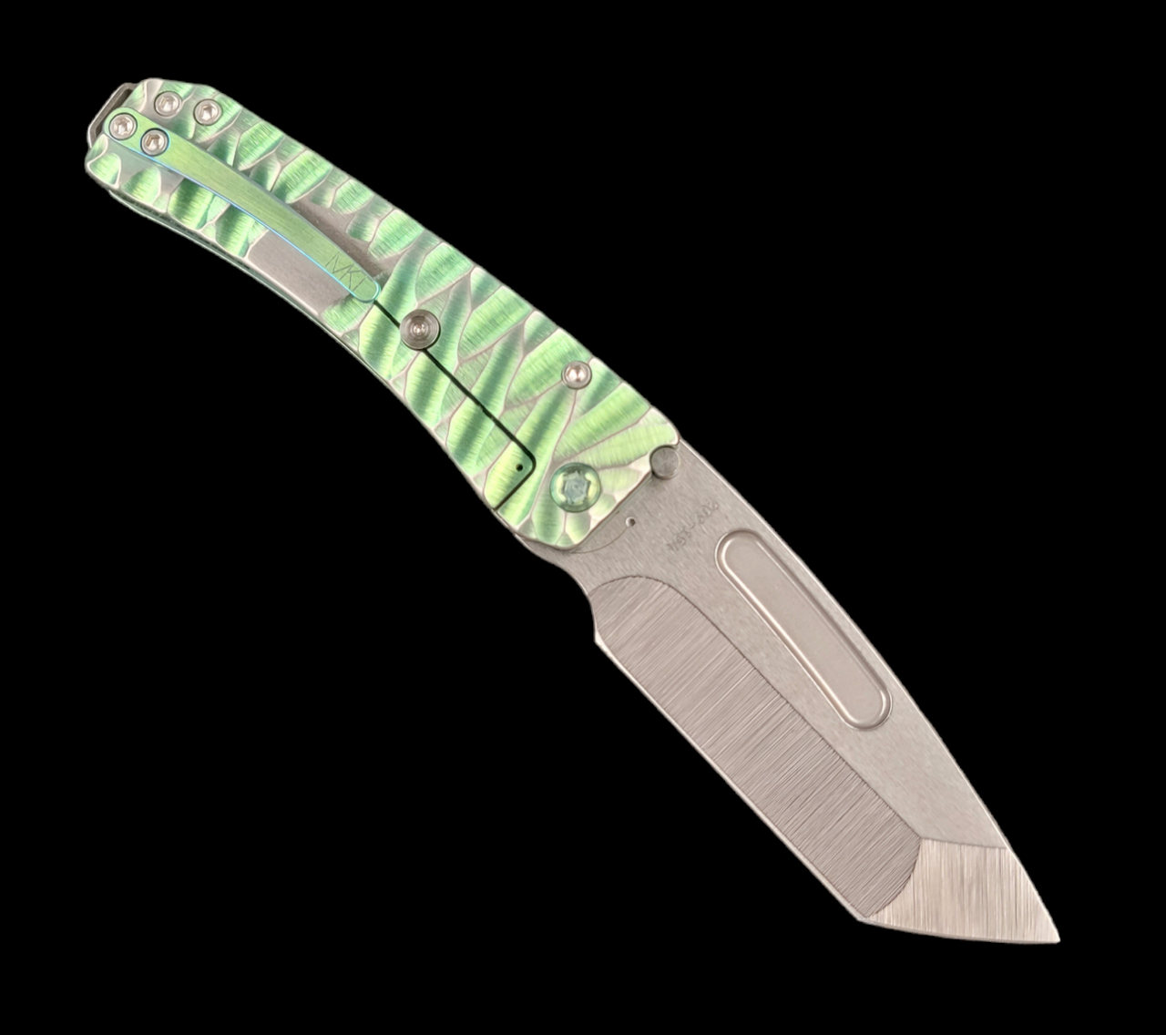 Medford Knife & Tool Custom Midi Marauder Green "Predator" Tanto Point Tumbled CPM S45VN