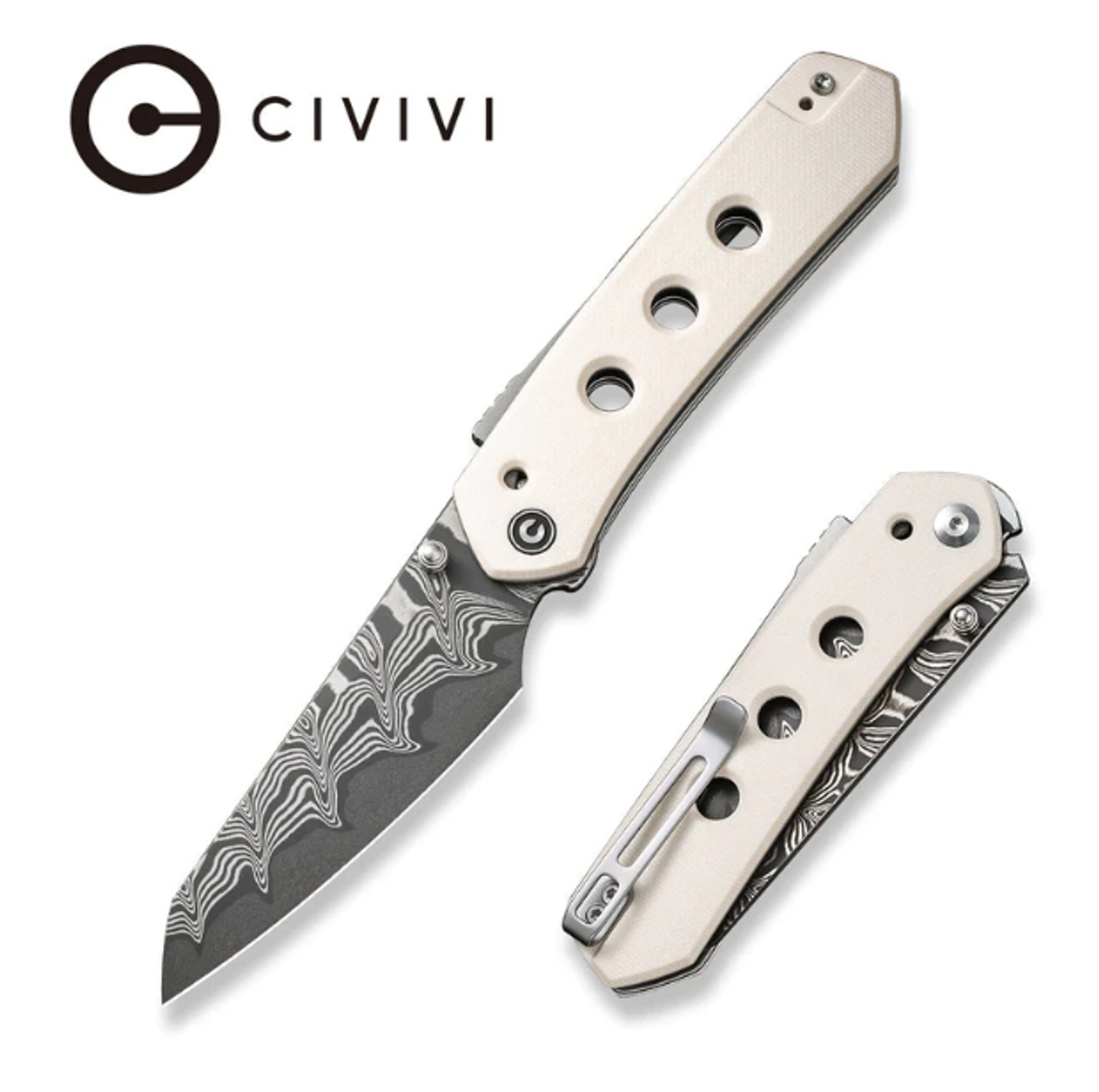 CIVIVI Vision FG Superlock Knife Ivory G-10 (3.5" Damascus) C22036-DS1