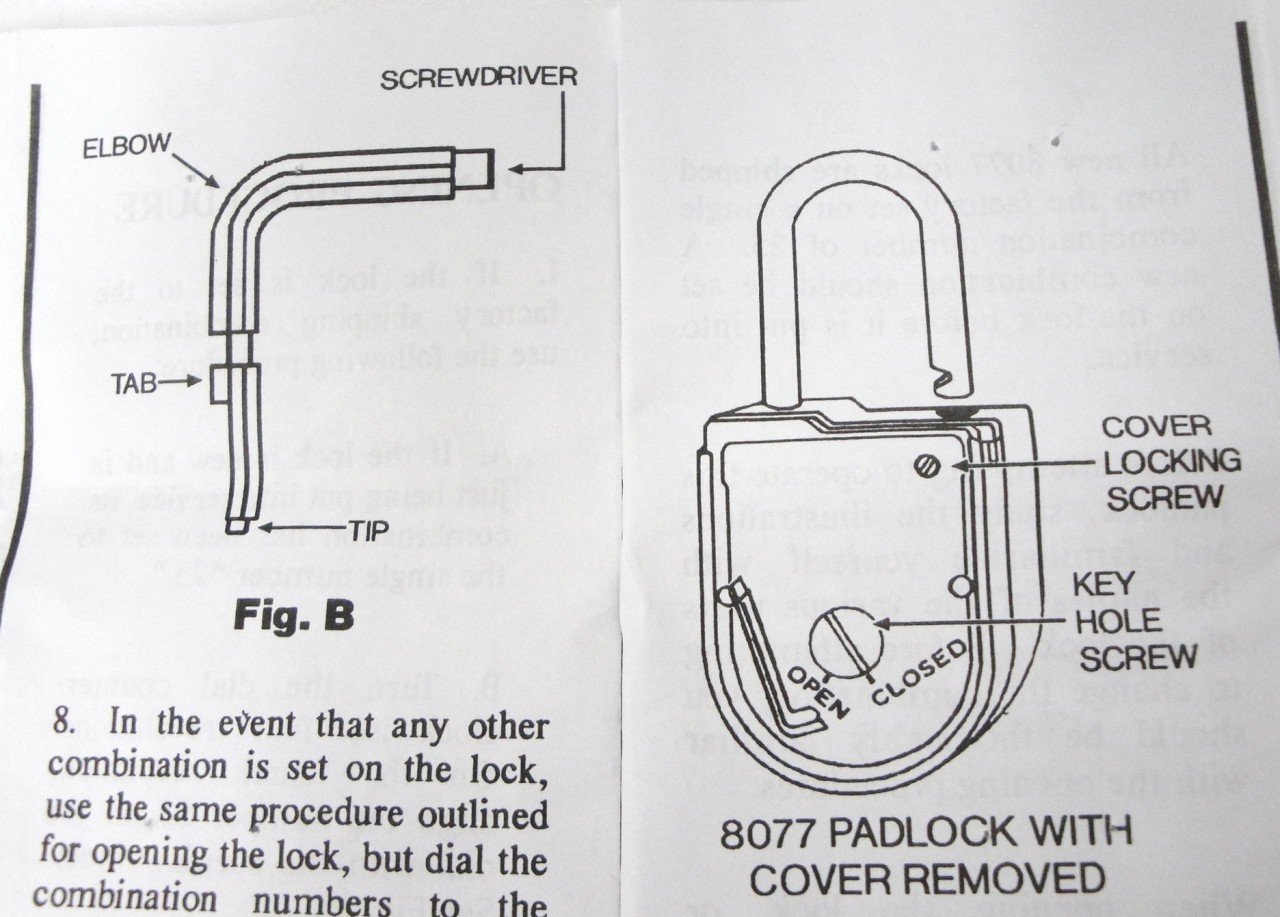 Sargent & Greenleaf 8077 Open Shackle Padlock Change Key