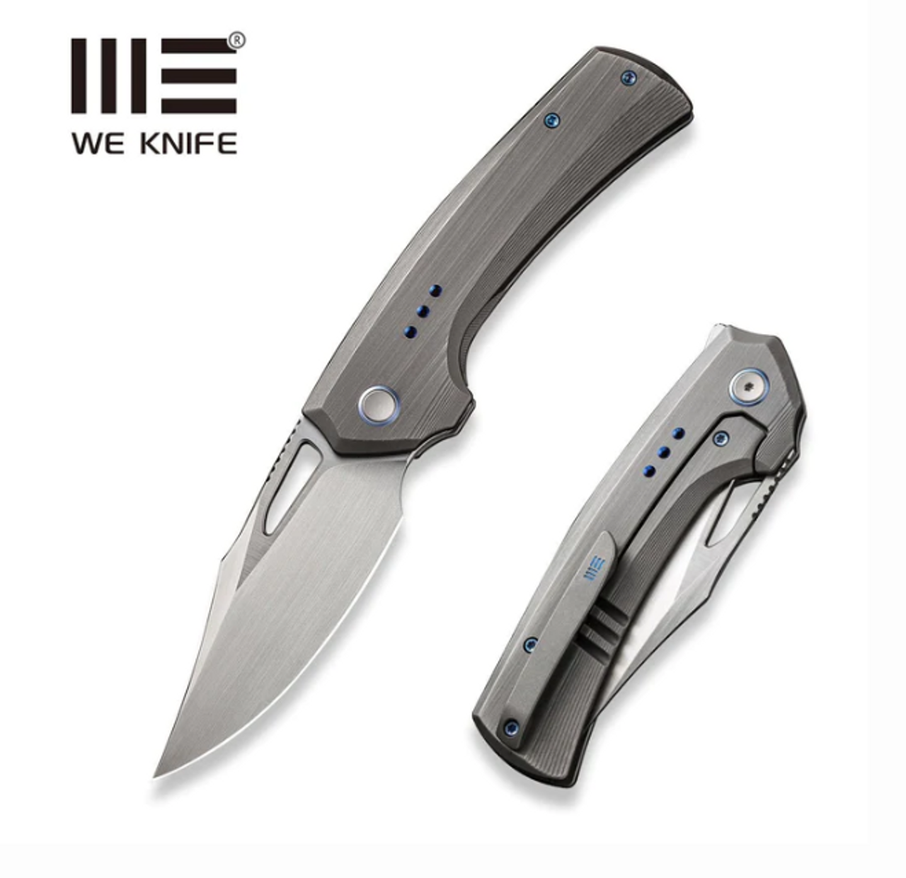 WEKNIFE Nefaris Flipper Knife Gray Hand Rubbed Titanium Handle (3.48" Hand Rubbed Satin CPM 20CV Blade) WE22040D-1