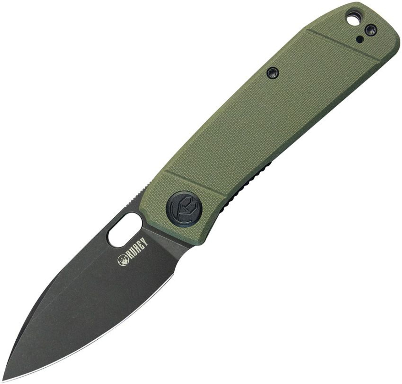 Kubey Hyde Liner Lock Folding Knife Green G10 Handle 2.95" Dark Stonewashed 14C28N KU2104B