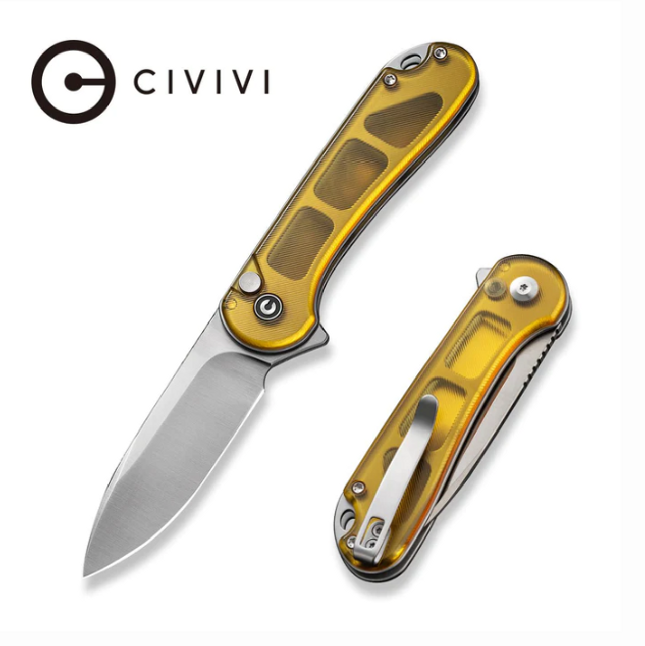 CIVIVI Button Lock Elementum II Pocket Knife Polished Ultem Handle (2.96" Satin Finished Nitro-V Blade) C18062P-7